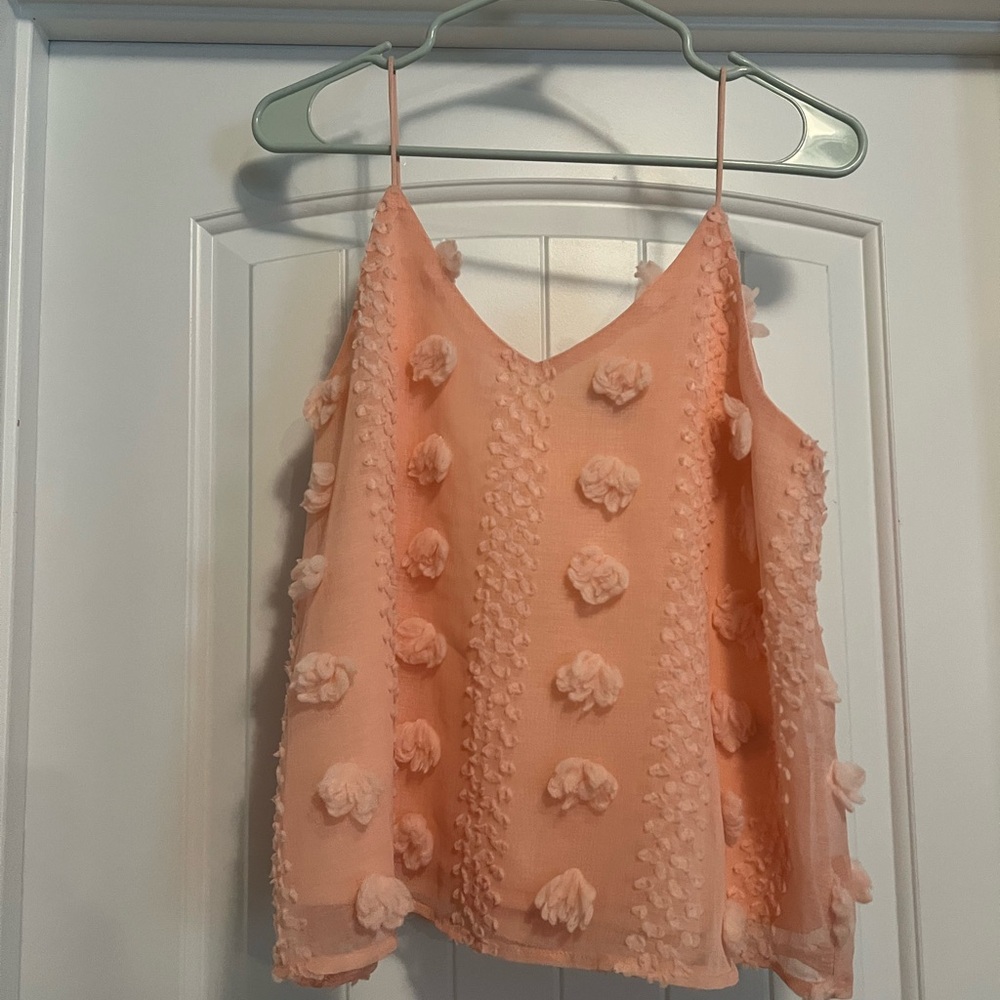 She + Sky Summer Pink Boho Coquette Textured Floral Spaghetti Strap Girly Cami - Picture 2 of 5